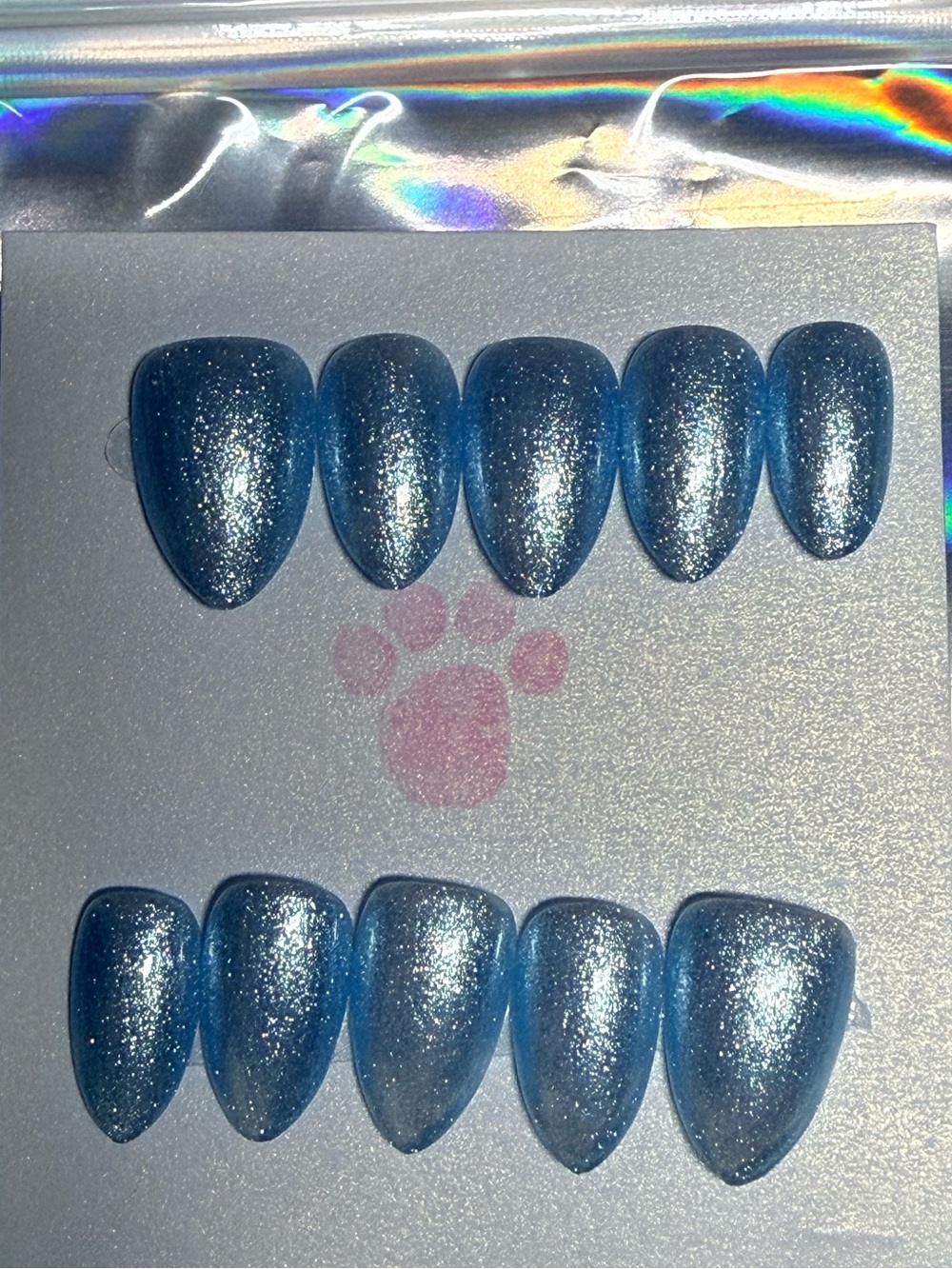 Winter Blue Glitter press on nails medium almond size large